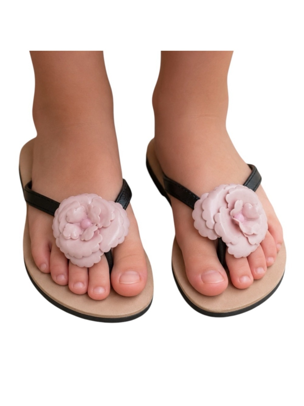 Melissa Mini Melissa Girls Flower Thong Sandals Pink Black Size 1 US EUR 32